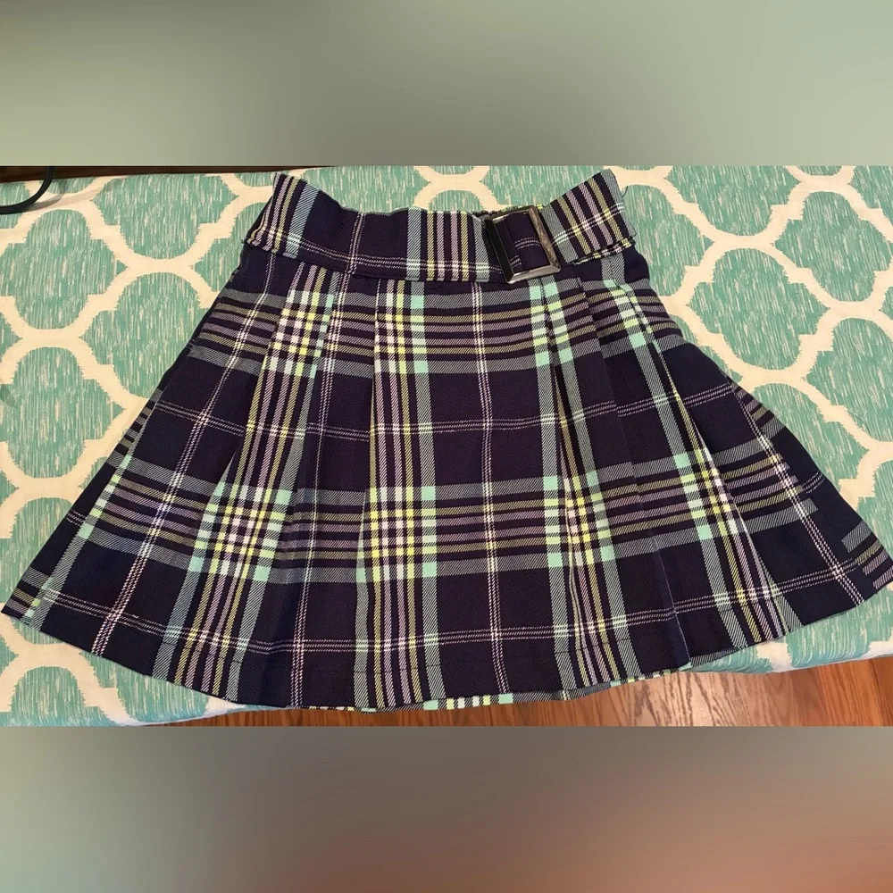 Justice Girl’s Faux Wrap Plaid Skort in Navy, Mint & Light Purple Size Small 7-8